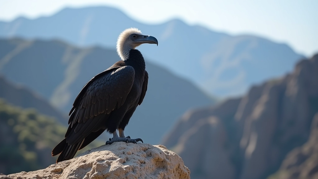 Cóndor andino posado en una roca con plumaje negro y blanco distintivo