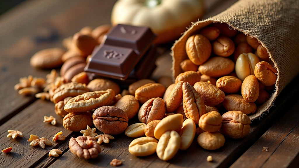 Selección de snacks saludables para senderismo: frutos secos, barras de granola, frutas deshidratadas y chocolates energéticos