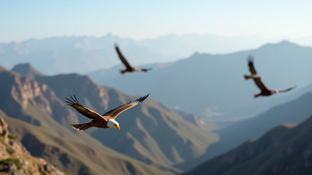 Grupo de aves rapaces volando en formación sobre las montañas de la quebrada