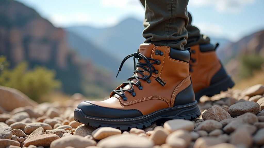 Botas de trekking sobre roca, de cerca mostrando buen agarre y comodidad